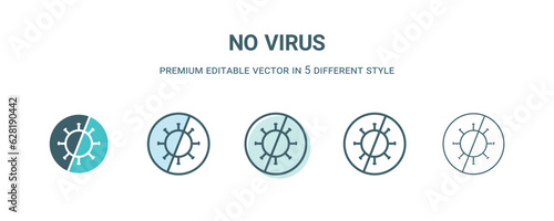 no virus icon in 5 different style. Outline, filled, two color, thin no virus icon isolated on white background. Editable vector can be used web and mobile