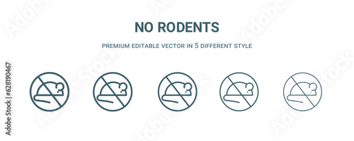 no rodents icon in 5 different style. Thin, light, regular, bold, black no rodents icon isolated on white background.