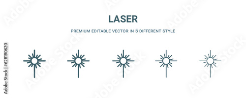laser icon in 5 different style. Thin, light, regular, bold, black laser icon isolated on white background.