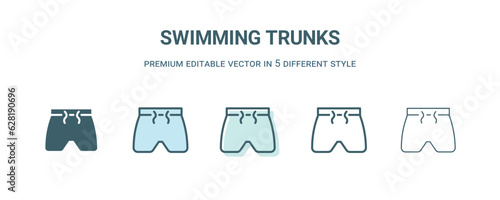 swimming trunks icon in 5 different style. Outline  filled  two color  thin swimming trunks icon isolated on white background. Editable vector can be used web and mobile
