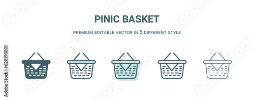 pinic basket icon in 5 different style. Outline, filled, two color, thin pinic basket icon isolated on white background. Editable vector can be used web and mobile