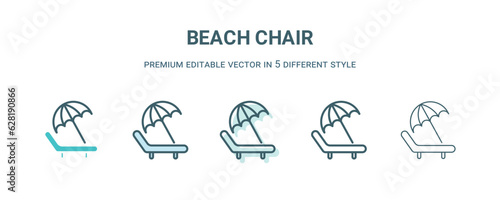 beach chair icon in 5 different style. Outline, filled, two color, thin beach chair icon isolated on white background. Editable vector can be used web and mobile