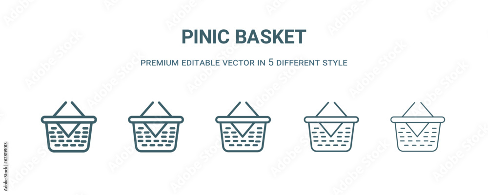 pinic basket icon in 5 different style. Thin, light, regular, bold, black pinic basket icon isolated on white background. pinic basket icon in 5 different style. Thin, light, regular, bold, black pinic basket icon isolated on white background.