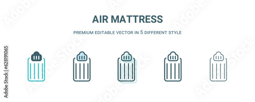 air mattress icon in 5 different style. Outline  filled  two color  thin air mattress icon isolated on white background. Editable vector can be used web and mobile
