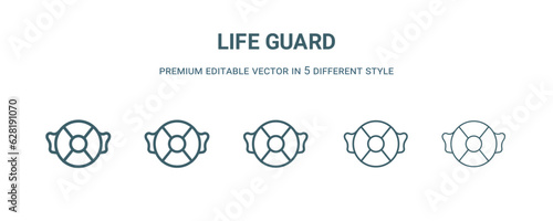 life guard icon in 5 different style. Thin, light, regular, bold, black life guard icon isolated on white background.
