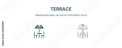 terrace icon. Filled line terrace icon from summer collection. Outline vector isolated on white background. Editable terrace symbol
