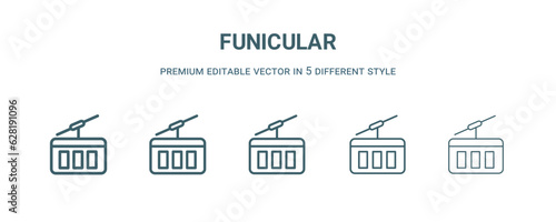 funicular icon in 5 different style. Thin, light, regular, bold, black funicular icon isolated on white background.