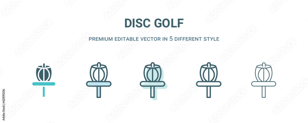 disc golf icon in 5 different style. Outline, filled, two color, thin disc golf icon isolated on white background. Editable vector can be used web and mobile disc golf icon in 5 different style. Outline, filled, two color, thin disc golf icon isolated on white background. Editable vector can be used web and mobile