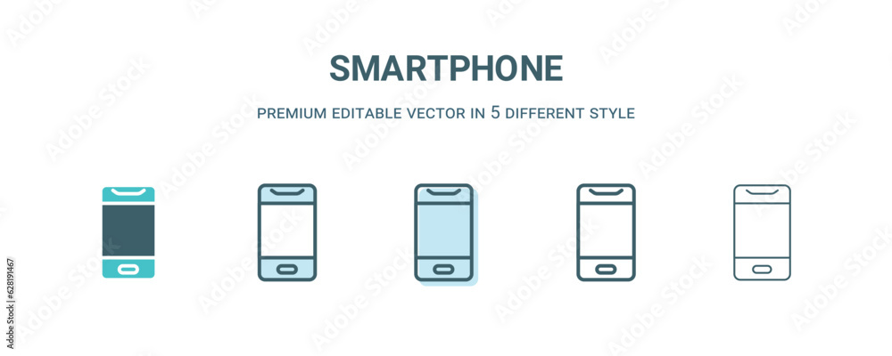 smartphone icon in 5 different style. Outline, filled, two color, thin smartphone icon isolated on white background. Editable vector can be used web and mobile smartphone icon in 5 different style. Outline, filled, two color, thin smartphone icon isolated on white background. Editable vector can be used web and mobile