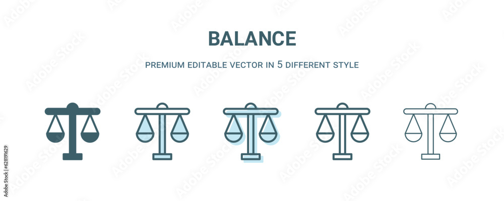balance icon in 5 different style. Outline, filled, two color, thin balance icon isolated on white background. Editable vector can be used web and mobile balance icon in 5 different style. Outline, filled, two color, thin balance icon isolated on white background. Editable vector can be used web and mobile