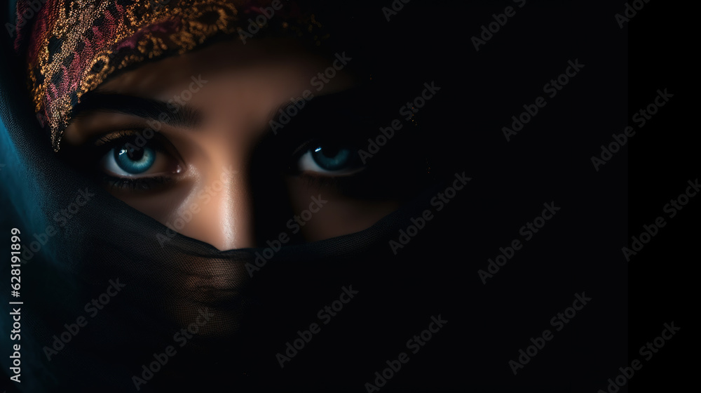 Portrait of a woman wearing a burka, hijab, Muslim Woman with covered face