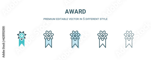 award icon in 5 different style. Outline, filled, two color, thin award icon isolated on white background. Editable vector can be used web and mobile
