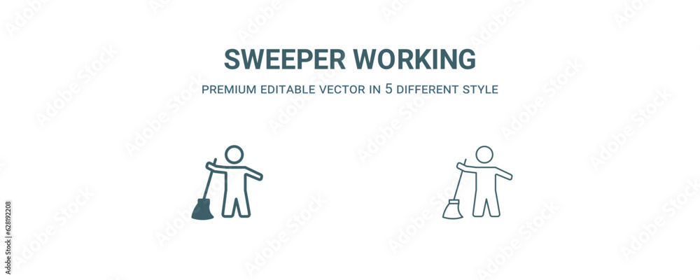 sweeper working icon. Filled and line sweeper working icon from people collection. Outline vector isolated on white background. Editable sweeper working symbol sweeper working icon. Filled and line sweeper working icon from people collection. Outline vector isolated on white background. Editable sweeper working symbol