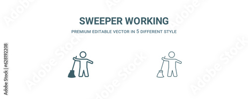 sweeper working icon. Filled and line sweeper working icon from people collection. Outline vector isolated on white background. Editable sweeper working symbol
