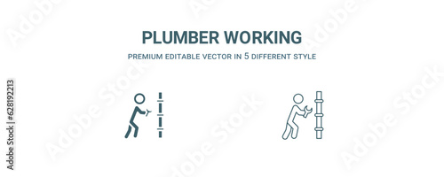 plumber working icon. Filled and line plumber working icon from people collection. Outline vector isolated on white background. Editable plumber working symbol