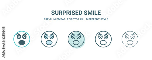 surprised smile icon in 5 different style. Outline, filled, two color, thin surprised smile icon isolated on white background. Editable vector can be used web and mobile