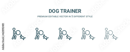 dog trainer icon in 5 different style. Thin, light, regular, bold, black dog trainer icon isolated on white background.