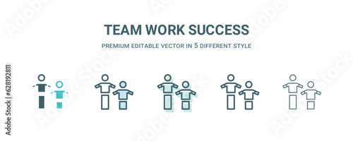 team work success icon in 5 different style. Outline  filled  two color  thin team work success icon isolated on white background. Editable vector can be used web and mobile