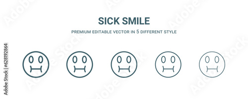 sick smile icon in 5 different style. Thin, light, regular, bold, black sick smile icon isolated on white background.
