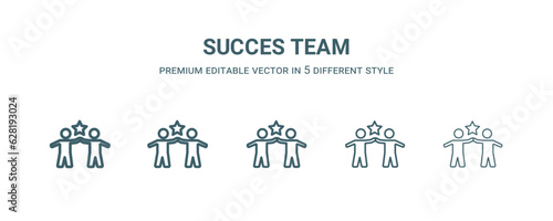 succes team icon in 5 different style. Thin, light, regular, bold, black succes team icon isolated on white background.