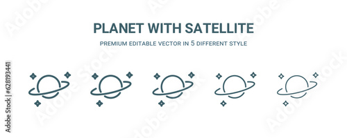 planet with satellite icon in 5 different style. Thin, light, regular, bold, black planet with satellite icon isolated on white background. photo