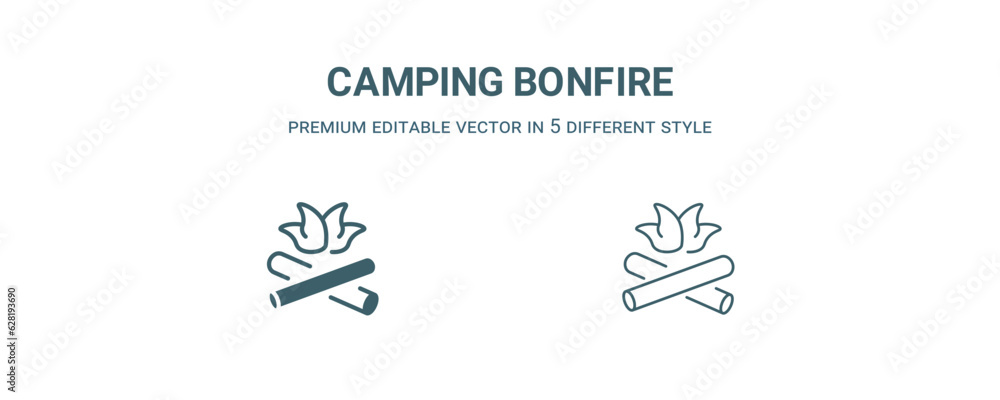 camping bonfire icon. Filled and line camping bonfire icon from nature collection. Outline vector isolated on white background. Editable camping bonfire symbol