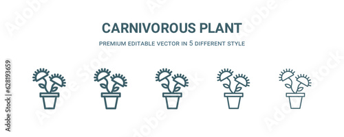 carnivorous plant icon in 5 different style. Thin, light, regular, bold, black carnivorous plant icon isolated on white background.