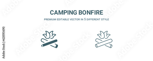 camping bonfire icon. Filled and line camping bonfire icon from nature collection. Outline vector isolated on white background. Editable camping bonfire symbol