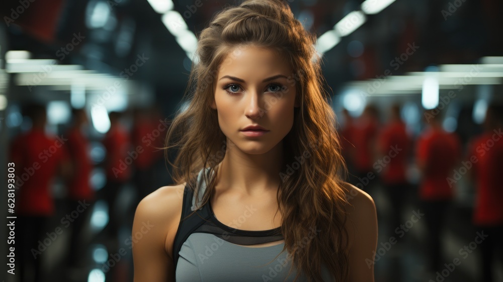 Indoor Workout: Fitness Girl Breaking a Sweat, portrait beautiful girl, generative ai