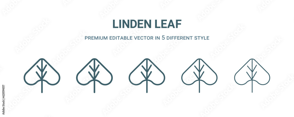 linden leaf icon in 5 different style. Thin, light, regular, bold, black linden leaf icon isolated on white background. linden leaf icon in 5 different style. Thin, light, regular, bold, black linden leaf icon isolated on white background.