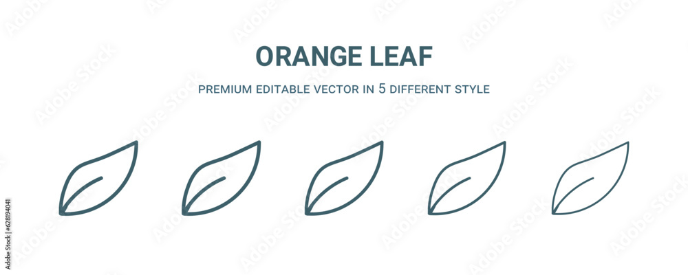Obraz premium orange leaf icon in 5 different style. Thin, light, regular, bold, black orange leaf icon isolated on white background.