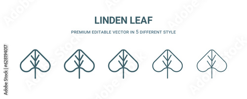 linden leaf icon in 5 different style. Thin, light, regular, bold, black linden leaf icon isolated on white background.