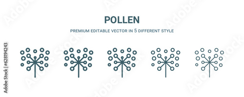 pollen icon in 5 different style. Thin, light, regular, bold, black pollen icon isolated on white background.