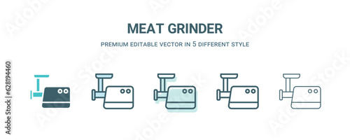 meat grinder icon in 5 different style. Outline, filled, two color, thin meat grinder icon isolated on white background. Editable vector can be used web and mobile