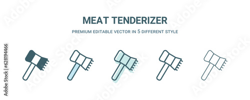 meat tenderizer icon in 5 different style. Outline, filled, two color, thin meat tenderizer icon isolated on white background. Editable vector can be used web and mobile