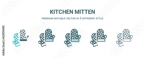 kitchen mitten icon in 5 different style. Outline, filled, two color, thin kitchen mitten icon isolated on white background. Editable vector can be used web and mobile