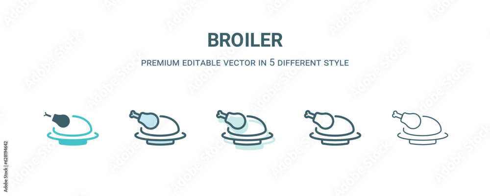 broiler icon in 5 different style. Outline, filled, two color, thin broiler icon isolated on white background. Editable vector can be used web and mobile broiler icon in 5 different style. Outline, filled, two color, thin broiler icon isolated on white background. Editable vector can be used web and mobile