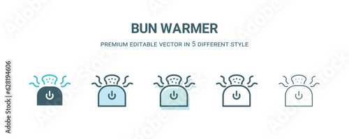 bun warmer icon in 5 different style. Outline, filled, two color, thin bun warmer icon isolated on white background. Editable vector can be used web and mobile