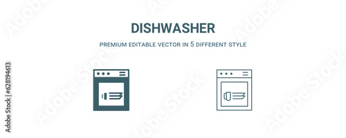 dishwasher icon. Filled and line dishwasher icon from kitchen collection. Outline vector isolated on white background. Editable dishwasher symbol © Abstract