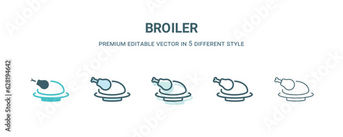 broiler icon in 5 different style. Outline, filled, two color, thin broiler icon isolated on white background. Editable vector can be used web and mobile