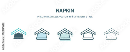 napkin icon in 5 different style. Outline, filled, two color, thin napkin icon isolated on white background. Editable vector can be used web and mobile