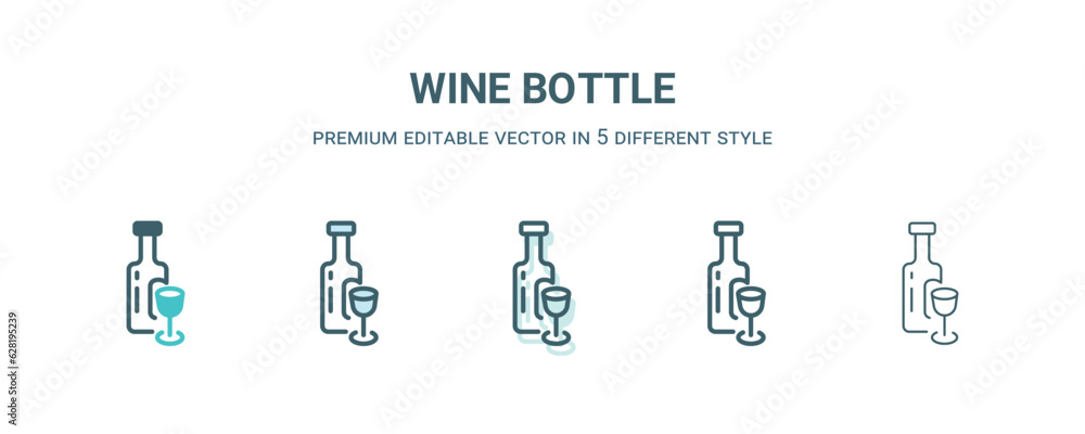 wine bottle icon in 5 different style. Outline, filled, two color, thin wine bottle icon isolated on white background. Editable vector can be used web and mobile wine bottle icon in 5 different style. Outline, filled, two color, thin wine bottle icon isolated on white background. Editable vector can be used web and mobile