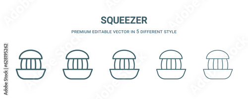 squeezer icon in 5 different style. Thin, light, regular, bold, black squeezer icon isolated on white background. Editable vector