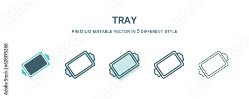 tray icon in 5 different style. Outline, filled, two color, thin tray icon isolated on white background. Editable vector can be used web and mobile