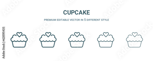 cupcake icon in 5 different style. Thin, light, regular, bold, black cupcake icon isolated on white background. Editable vector