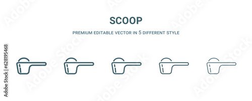 scoop icon in 5 different style. Thin, light, regular, bold, black scoop icon isolated on white background. Editable vector