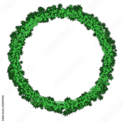 green maple leaf wreath circle frame with shadow element design
