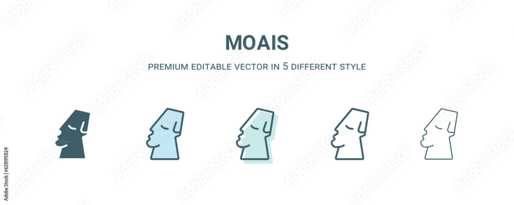 moais icon in 5 different style. Outline, filled, two color, thin moais icon isolated on white background. Editable vector can be used web and mobile moais icon in 5 different style. Outline, filled, two color, thin moais icon isolated on white background. Editable vector can be used web and mobile
