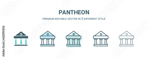 pantheon icon in 5 different style. Outline, filled, two color, thin pantheon icon isolated on white background. Editable vector can be used web and mobile