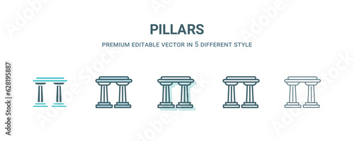 pillars icon in 5 different style. Outline, filled, two color, thin pillars icon isolated on white background. Editable vector can be used web and mobile